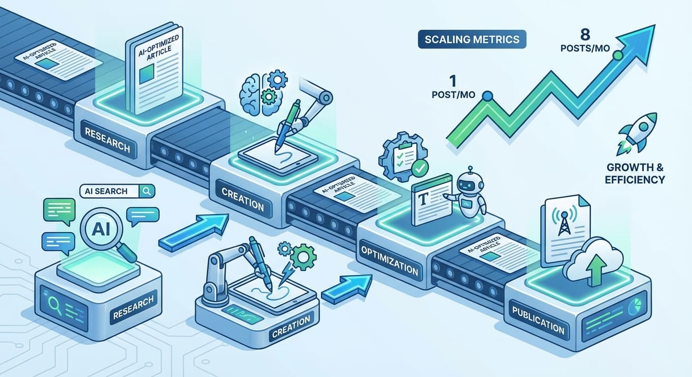 How to Scale AI Search Content Production From 1 Post Per Month to 2 Per Week When Your Competitors Are Using AI Content Factories
