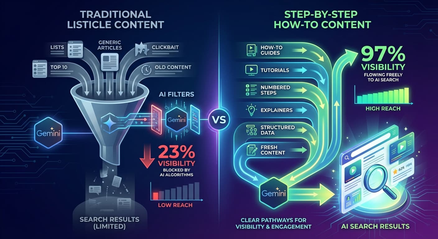 How to Optimize Your Brand for Gemini Web Search: Why How-To Content Gets 100% AI Visibility But Listicles Get Filtered Out